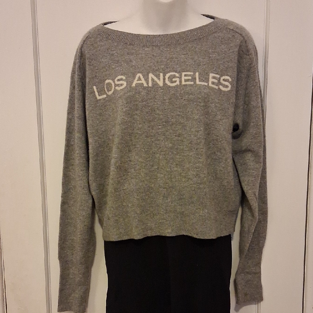Theory Gray Scoop Neck Cropped Cashmere Sweater City Intarsia Los Angeles Size 6